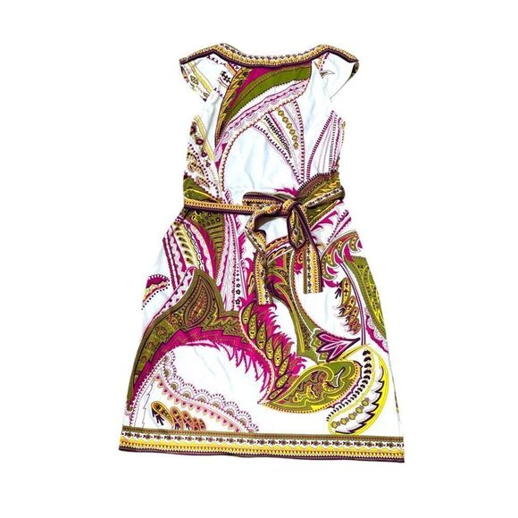 Dressbarn Womens Paisley Dress Scoop Neckline Sleeveless & Belt Size 6 Whimsical - Picture 4 of 5